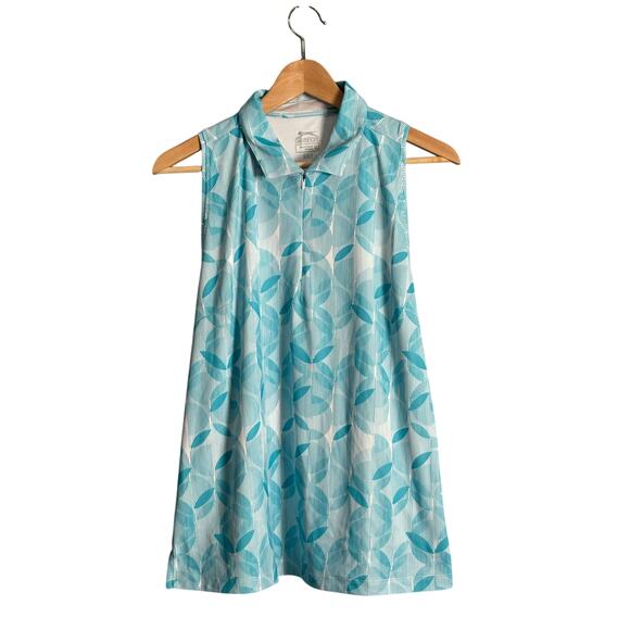 Slazenger XL Golf Sleeveless Polo‎ Top Blue/White
Leaf Print Zip Neck - Picture 1 of 5